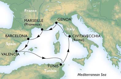 MIDDELLANDSE ZEE - Italië,  Frankrijk,  Spanje,  Tunesië