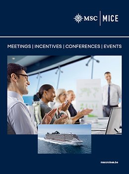 Business professionals clapping during a presentation onboard, with a cruise ship inset | MSC Cruises Business professionals clapping during a presentation onboard, with a cruise ship inset | MSC Cruises