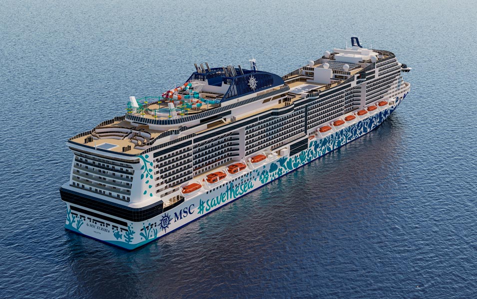 The MSC Euribia cruise ship with #savethesea design sailing on calm blue waters | MSC Cruises