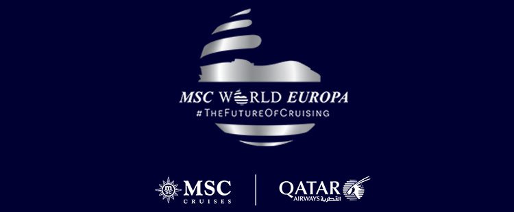 MSC World Europa logo with the tagline #TheFutureOfCruising, featuring MSC and Qatar Airways logos | MSC Cruises