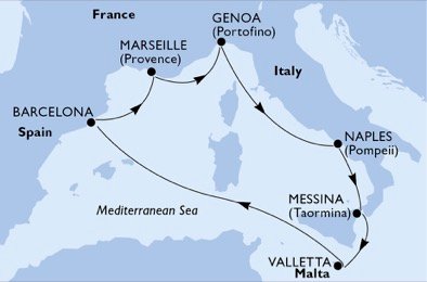 Italië, Malta, Spanje, Frankrijk