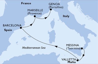 Italië, Malta, Spanje, Frankrijk