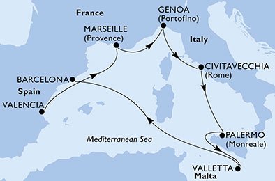 Spanje, Frankrijk, Italië, Malta