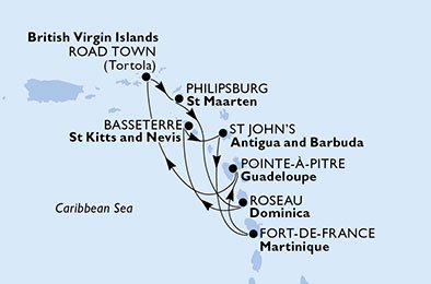 Martinique, Guadeloupe, Britse Maagdeneilanden, St. Maarten, Dominica, Saint Kitts en Nevis, Antigua en Barbuda