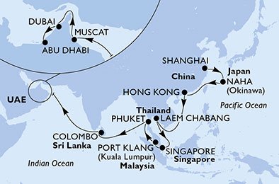China, Japan, Hong Kong, Thailand, Singapore, Maleisië, Sri Lanka, Oman, Verenigde Arabische Emiraten