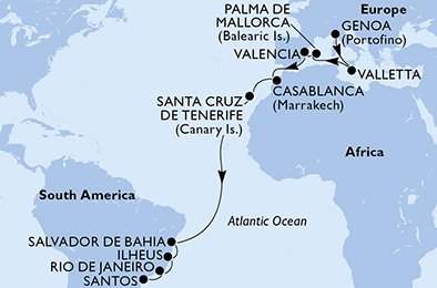Italië, Malta, Spanje, Marokko, Brazilië