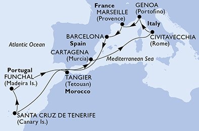 Frankrijk, Spanje, Portugal, Marokko, Italië