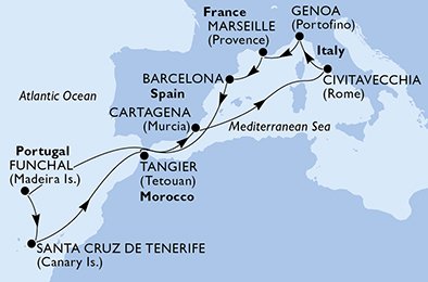 Frankrijk, Spanje, Portugal, Marokko, Italië