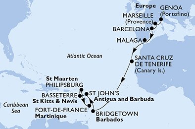 Italië, Frankrijk, Spanje, Barbados, Antigua en Barbuda, Saint Kitts en Nevis, St. Maarten, Martinique