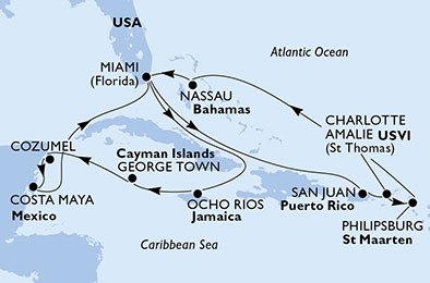 Verenigde Staten, Jamaïca, Cayman Eilanden, Mexico, Puerto Rico, Virgin Islands (U.S.), St. Maarten, Bahamas