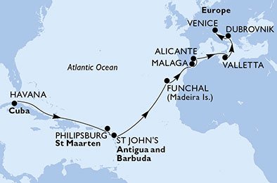Cuba, St. Maarten, Antigua en Barbuda, Portugal, Spanje, Malta, Kroatië, Italië