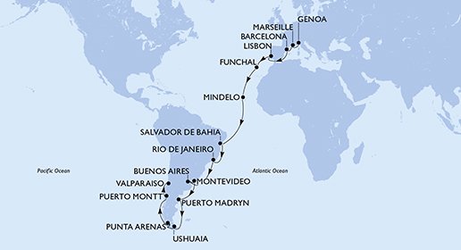 Italië, Frankrijk, Spanje, Portugal, Kaapverdië, Brazilië, Argentinië, Uruguay, Chili