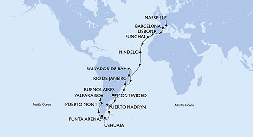 Frankrijk, Spanje, Portugal, Kaapverdië, Brazilië, Argentinië, Uruguay, Chili