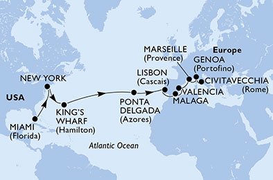 Verenigde Staten, Bermuda, Portugal, Spanje, Frankrijk, Italië