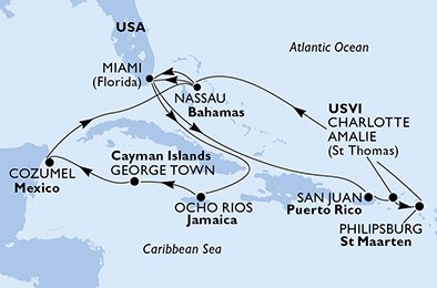 Verenigde Staten, Jamaïca, Cayman Eilanden, Mexico, Bahamas, Puerto Rico, Virgin Islands (U.S.), St. Maarten