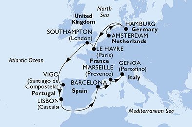 Nederland, Duitsland, Frankrijk, Groot-Brittannië, Spanje, Portugal, Italië