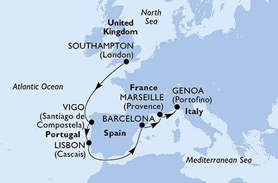 Groot-Brittannië, Spanje, Portugal, Frankrijk, Italië