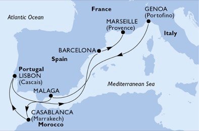 Italië, Spanje, Marokko, Portugal, Frankrijk