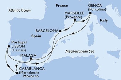 Frankrijk, Italië, Spanje, Marokko, Portugal