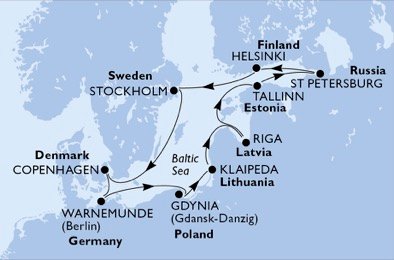 Duitsland, Polen, Litouwen, Letland, Estland, Rusland, Finland, Zweden, Denemarken