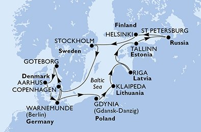 Duitsland, Zweden, Denemarken, Polen, Litouwen, Letland, Estland, Rusland, Finland