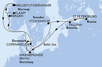 Duitsland, Noorwegen, Denemarken, Zweden, Estland, Rusland