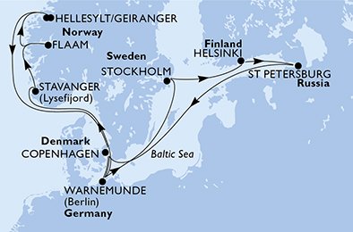 Duitsland, Noorwegen, Denemarken, Zweden, Finland, Rusland