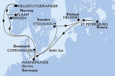 Denemarken, Duitsland, Zweden, Finland, Rusland, Noorwegen