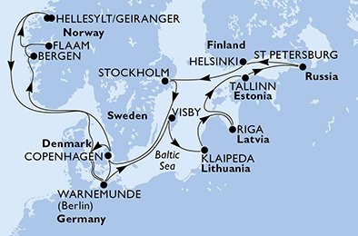 Duitsland, Noorwegen, Denemarken, Zweden, Litouwen, Letland, Estland, Rusland, Finland