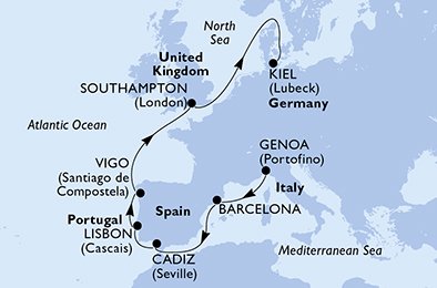 Italië, Frankrijk, Spanje, Portugal, Groot-Brittannië, Duitsland