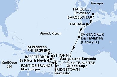 Frankrijk, Spanje, Barbados, Antigua en Barbuda, St. Maarten, Saint Kitts en Nevis, Martinique, Guadeloupe