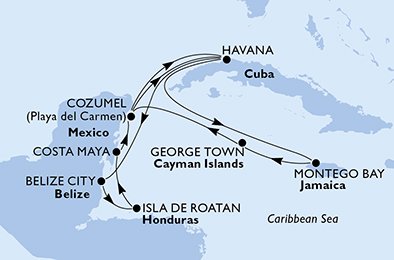 Cuba, Jamaïca, Cayman Eilanden, Mexico, Belize, Honduras