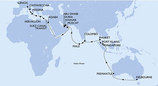 Australië, Singapore, Maleisië, Thailand, Sri Lanka, Malediven, Verenigde Arabische Emiraten, Oman, Jordanië, Egypte, Griekenland, Italië