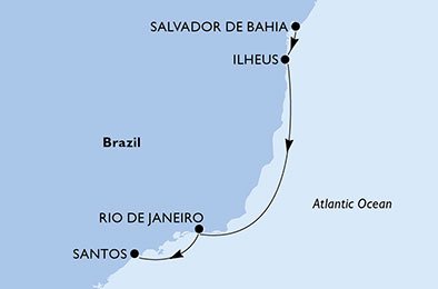 Salvador, Ilheus, Rio de Janeiro, Santos