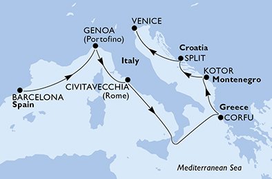 Spanje, Italië, Griekenland, Montenegro, Kroatië