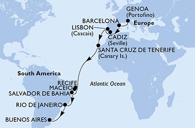 Italië, Spanje, Portugal, Brazilië, Argentinië