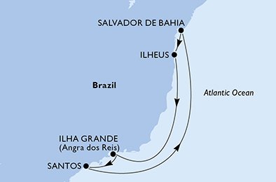 Salvador, Ilheus, Ilha Grande, Santos, Salvador