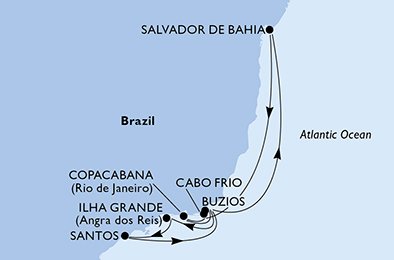 Salvador, Cabo Frio, Copacabana, Buzios, Ilha Grande, Santos, Buzios, Salvador