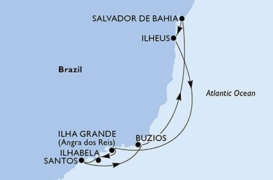 Salvador, Ilheus, Ilha Grande, Ilhabela, Santos, Buzios, Salvador