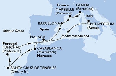 Italië, Frankrijk, Spanje, Marokko, Portugal
