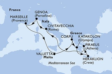 Frankrijk, Malta, Griekenland, Italië