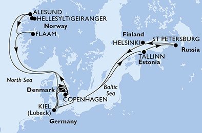 Denemarken, Estland, Rusland, Finland, Duitsland, Noorwegen