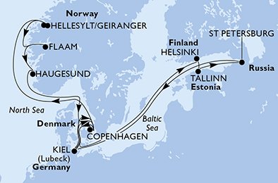 Denemarken, Finland, Estland, Rusland, Duitsland, Noorwegen