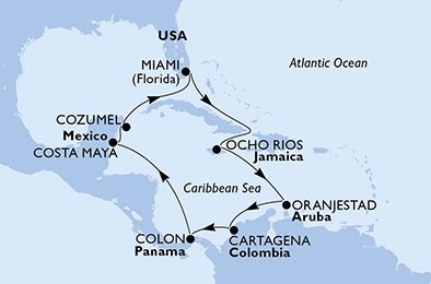 Verenigde Staten, Jamaïca, Aruba, Colombia, Panama, Mexico