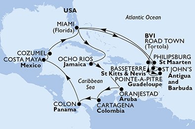 Verenigde Staten, Antigua en Barbuda, Saint Kitts en Nevis, Guadeloupe, Britse Maagdeneilanden, St. Maarten, Jamaïca, Aruba, Colombia, Panama, Mexico