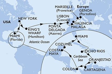 Verenigde Staten, Jamaïca, Aruba, Colombia, Panama, Mexico, Bermuda, Portugal, Spanje, Frankrijk, Italië