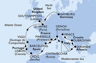 Italië, Kroatië, Albanië, Frankrijk, Spanje, Portugal, Groot-Brittannië, Duitsland