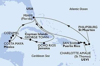 Verenigde Staten, Jamaïca, Cayman Eilanden, Mexico, Puerto Rico, Virgin Islands (U.S.), St. Maarten