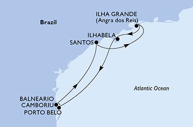 Santos, Ilha Grande, Ilhabela, Porto Belo, Camboriu, Santos