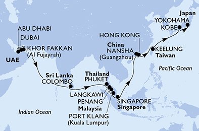 Verenigde Arabische Emiraten, Sri Lanka, Thailand, Maleisië, Singapore, China, Hong Kong, Taiwan, Japan